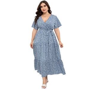 3X Plus Size Kojooin V Neck Wrap Top Maxi Dress Ruffle Flutter Sleeves NWT